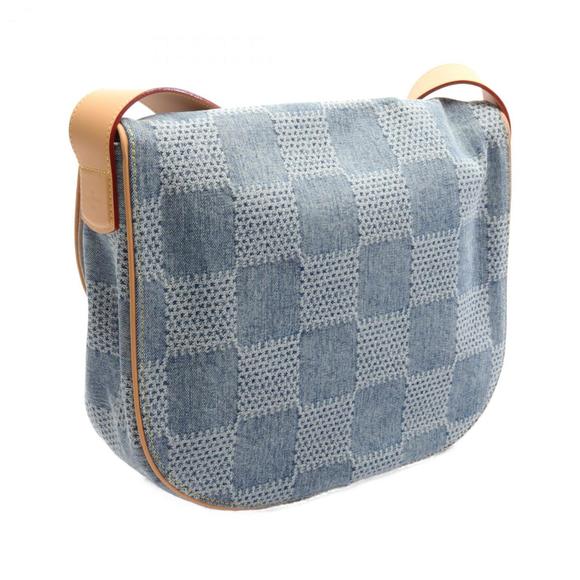 Louis Vuitton Montsouris MM Damier Denim Shoulder Bag Leather Men's Blue Brow... - Picture 3 of 6